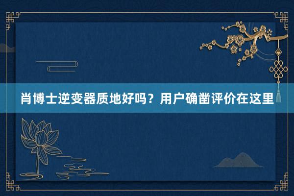 肖博士逆变器质地好吗？用户确凿评价在这里